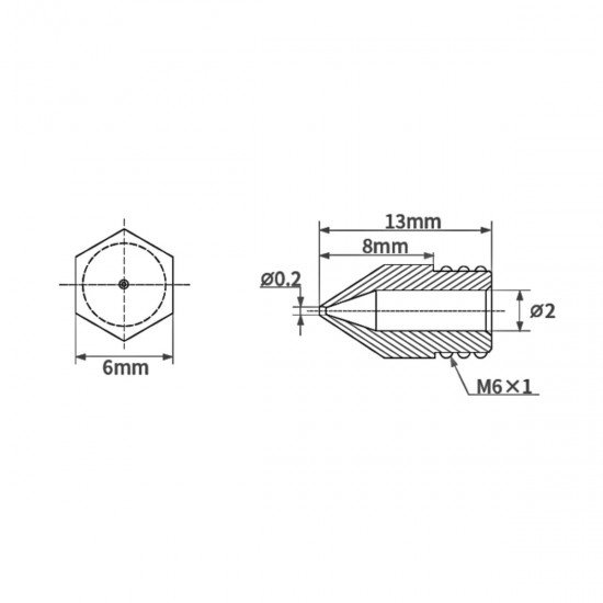 Boquilla rosca M6 para extrusores MK8 - Ender, Creality - 0.3mm