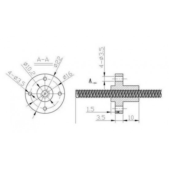 Tuerca POM T8 x 8 para husillo trapezoidal diámetro 8mm