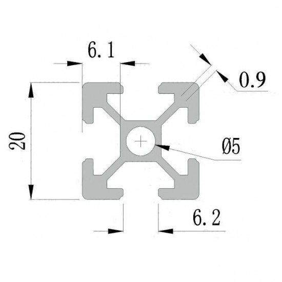 Perfil de aluminio estructural ranurado 20 x 20 - longitud 1 metro