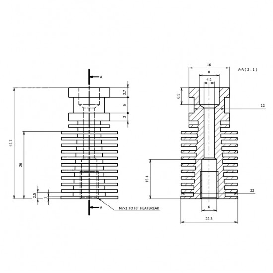 Disipador V6 Compacto - Rosca M7 (Bowden)