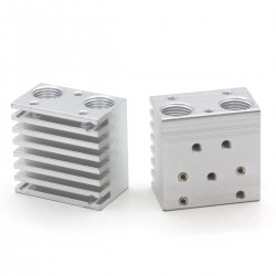 Disipador dual de aluminio estilo Chimera para dos hotends V6 – separación 18 mm