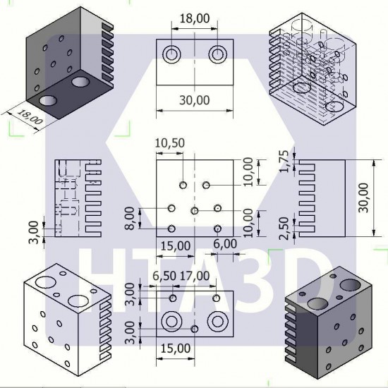 Hotend dual V6 - Estilo Chimera - filamento 1.75 - Sólo piezas metálicas