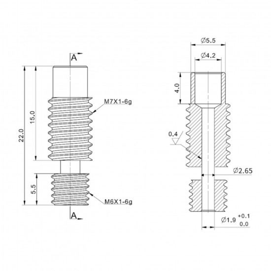 Garganta V6 Bimetal Heatbreak - Rosca M6 M7 - Compatible con v6 - All metal