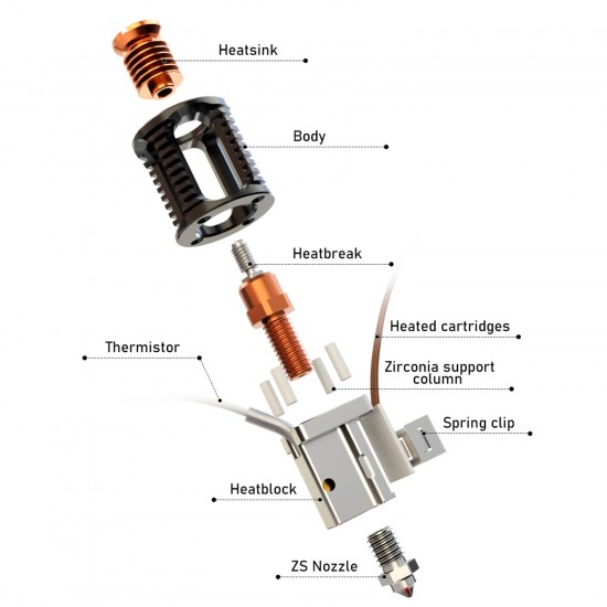 Dragon ACE -  Hotend de Alto Flujo y alta velocidad - Súper preciso y Alta calidad - sensor temperatura 104NT-4