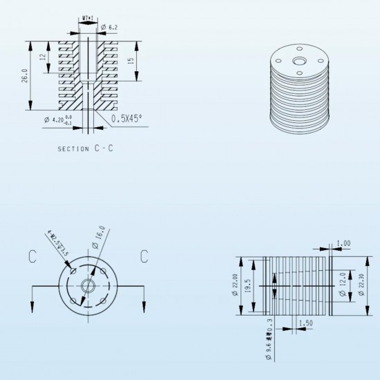 V6DM heatsink - V6 compatible - M7 thread - compact and lightweight