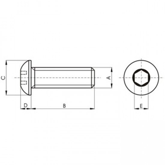 Tornillo ISO-7380 pavonado de cabeza abombada con hueco hexagonal, Acero 10.9, Rosca métrica