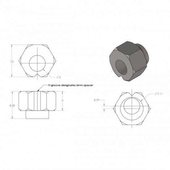 Espaciador excéntrico en V - 6mm - diámetro externo 10mm