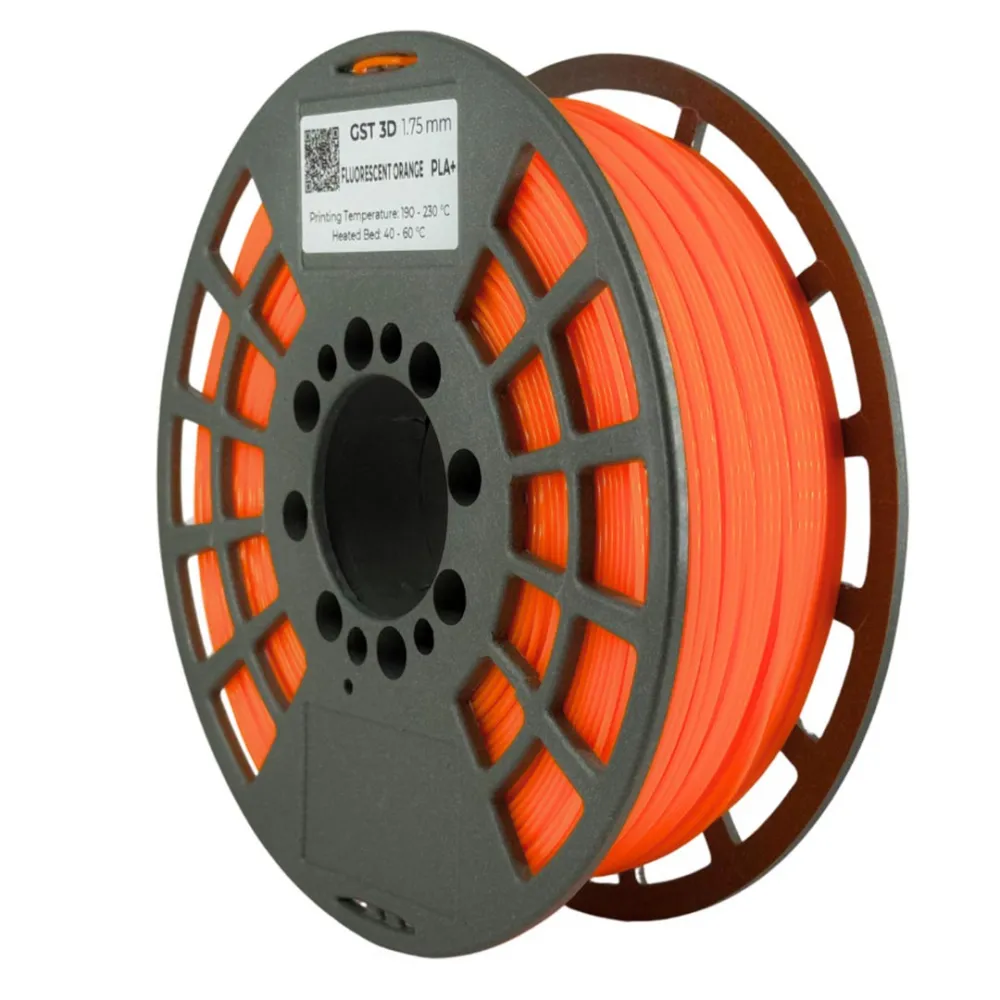Bobina de filamento GST3D PLA+ Naranja Flúor de 1,75 mm y 1 kg