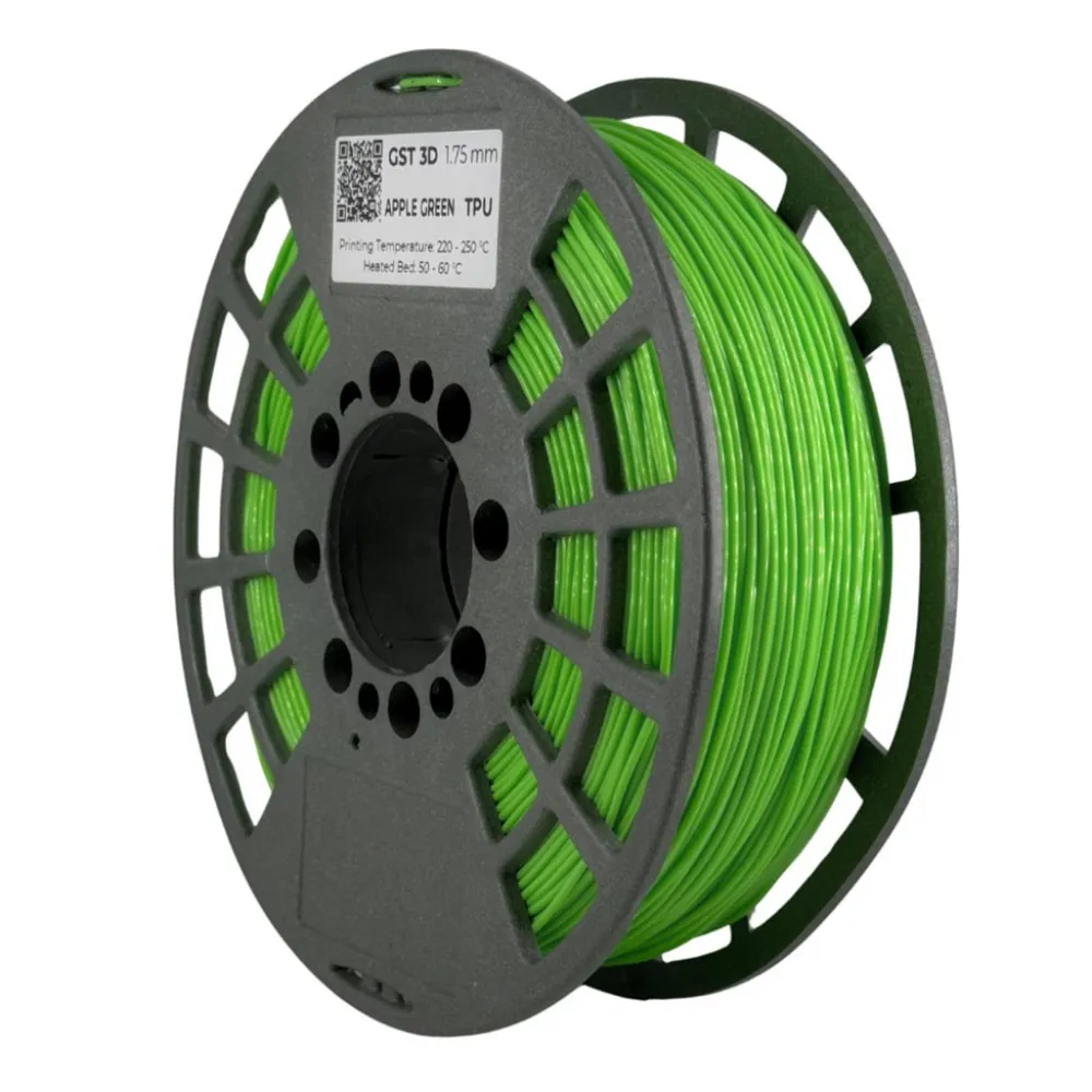Bobina de 1 kg de filamento flexible GST3D TPU 93A verde manzana de 1,75 mm