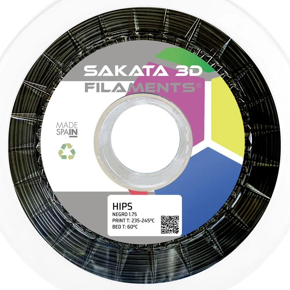 1 kg spool of black Sakata 3D HIPS filament in 1.75 mm
