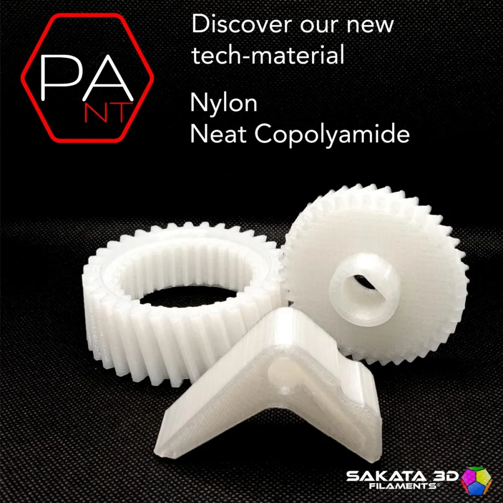 Engranajes y pieza funcional impresos como ejemplos de aplicación del Sakata 3D PA-NT