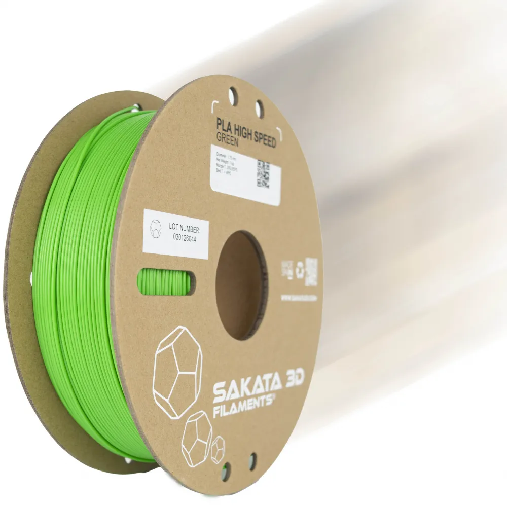 Bobina de cartón de filamento verde Sakata 3D PLA HS High Speed de 1,75 mm