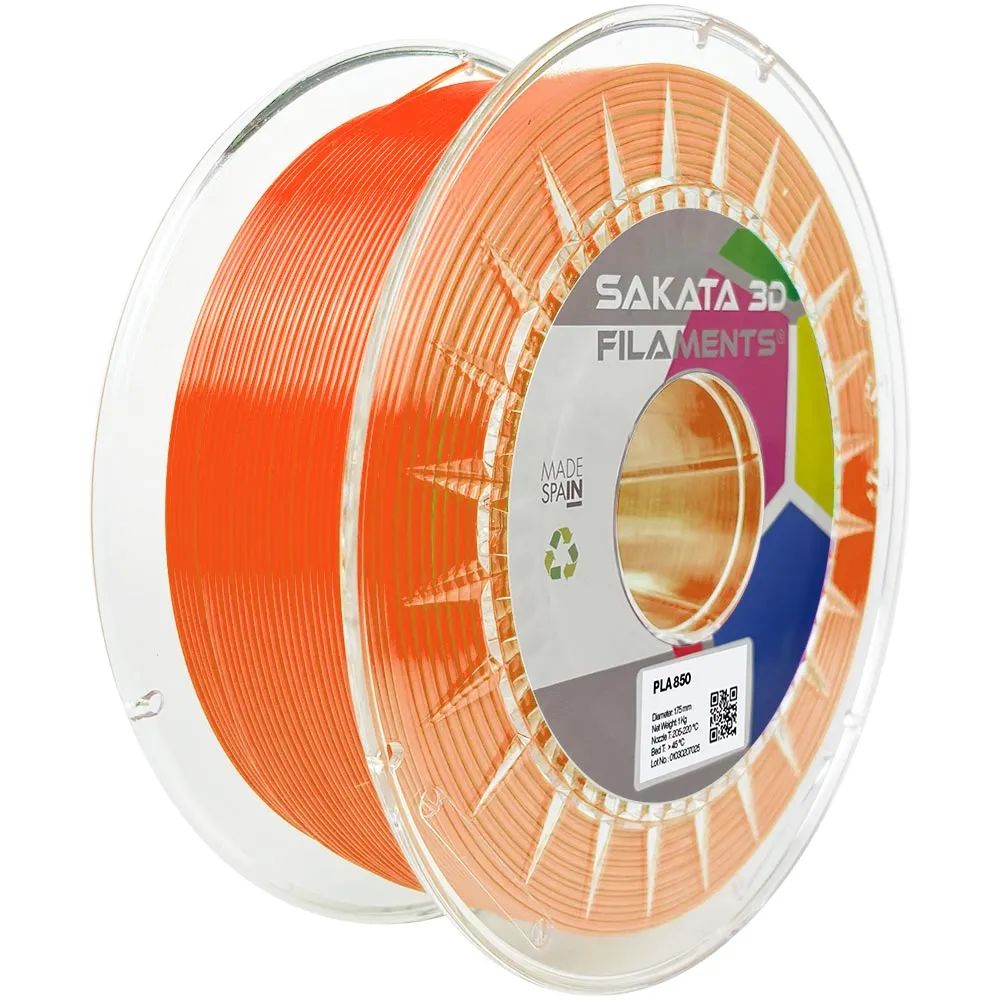 Bobina de filamento Sakata 3D PLA 850 Flúor Naranja Ingeo 3D850 de 1,75 mm y 1 kg