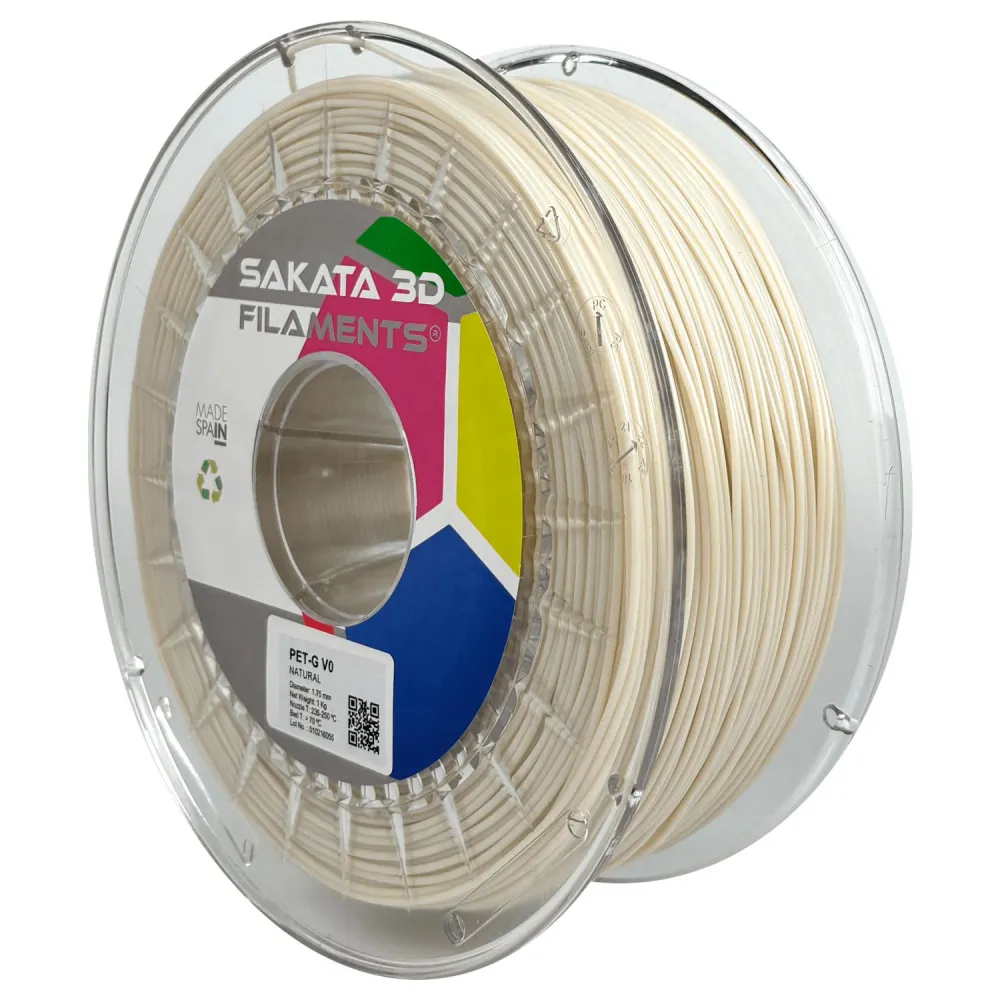 Filamento Sakata 3D PET-G V0 Natural de 1,75 mm en bobina de 1 kg