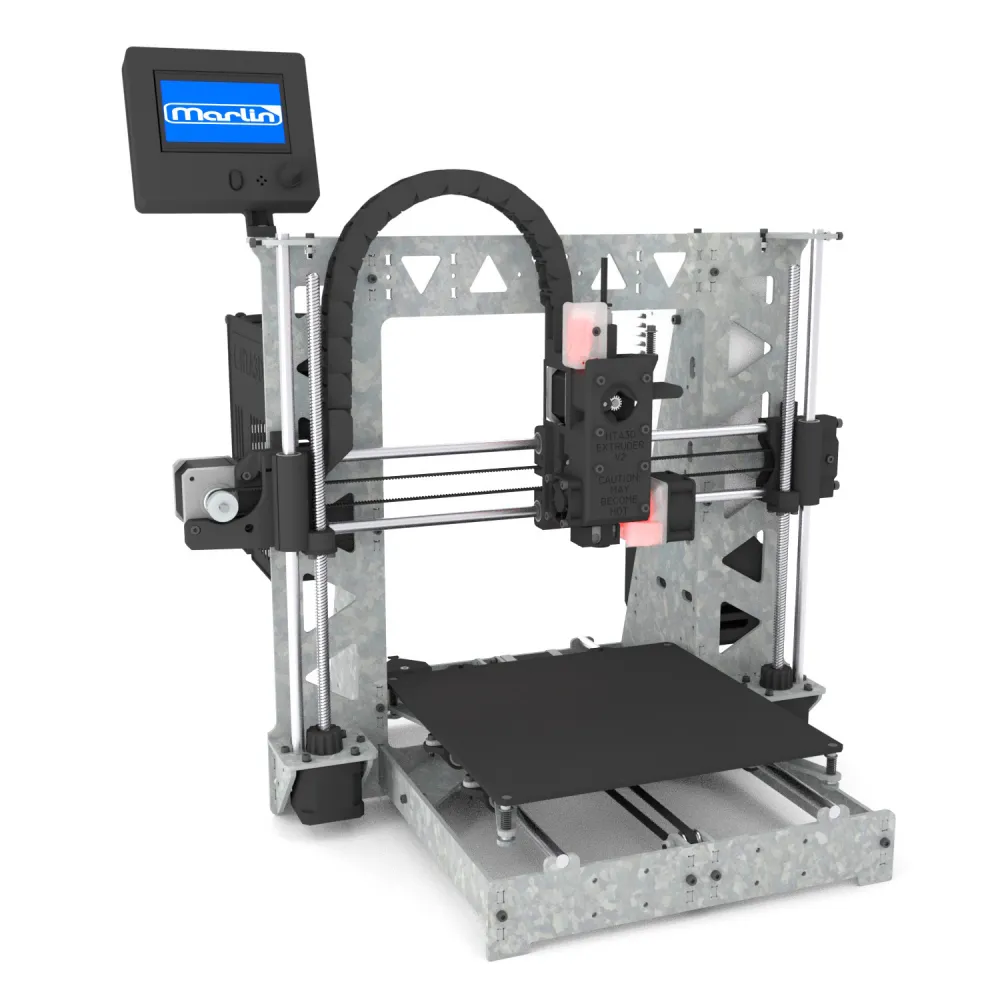 Vista alternativa de la impresora 3D HTA3D 3DSteel V2 y su estructura cartesiana