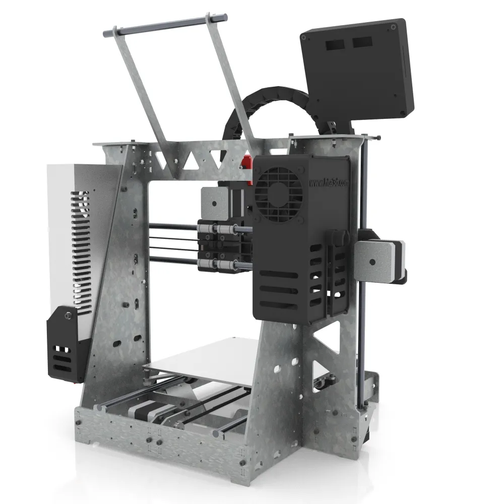 Vista trasera de la 3DSteel original con caja de electrónica, fuente protegida y doble eje Z