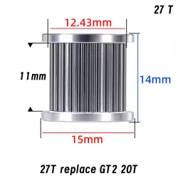 Polea loca dentada Mellow 1,5GT 27T para correa de 10 mm · alojamiento 5 mm