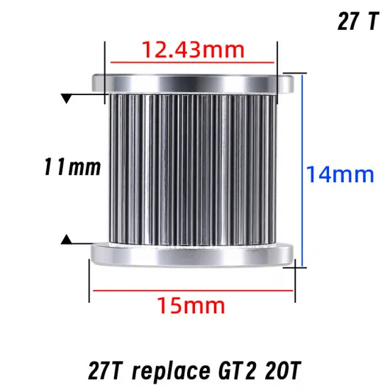 Polea loca dentada Mellow 1,5GT 27T para correa de 10 mm · alojamiento 5 mm