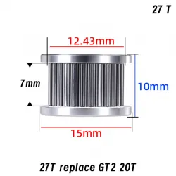 Polea loca dentada Mellow 1,5GT 27T para correa de 6 mm · alojamiento 5 mm