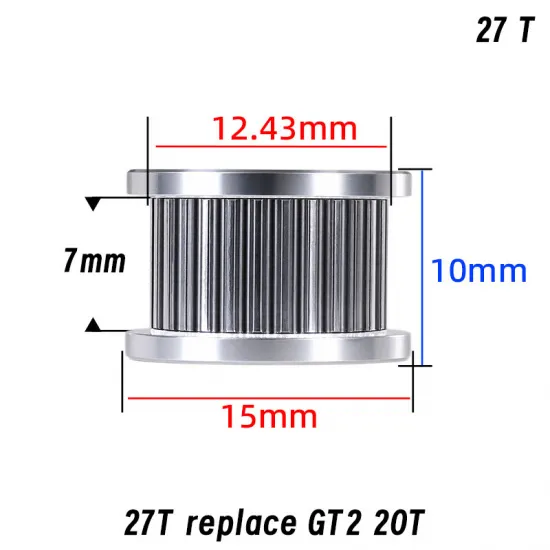 Polea loca dentada Mellow 1,5GT 27T para correa de 6 mm · alojamiento 5 mm
