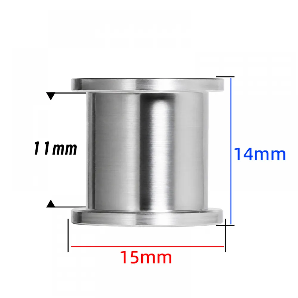 Plano oficial Mellow: pista de 11 mm, altura de 14 mm y pestañas de 15 mm para correa de 10 mm