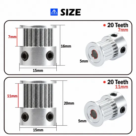 Polea motriz Mellow GT2 de 20 dientes para correa de 9/10 mm y eje de 5 mm