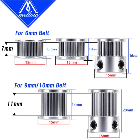 Polea motriz Mellow 1,5GT 21T para correa de 6 mm · eje 5 mm