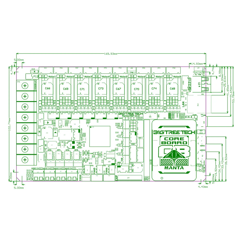 Plano de dimensiones de la BIGTREETECH Manta M8P V2.0