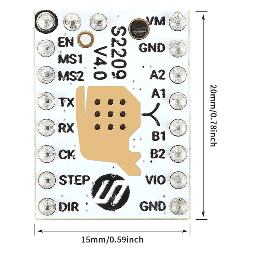 Medidas nominales de 20 por 15 mm del driver FYSETC S2209 V4.0