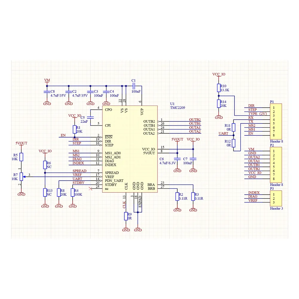Esquema oficial de conexión UART del driver FYSETC S2209 V4.0