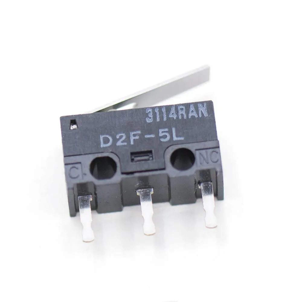 Microinterruptor original Omron D2F-5L con palanca recta y terminales PCB