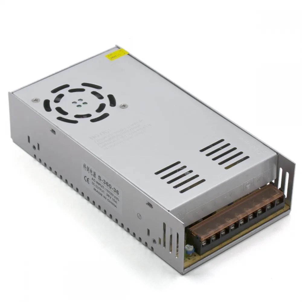 Fuente de alimentación conmutada S-360-36 de 36 V y 10 A con ventilador y regleta de conexiones