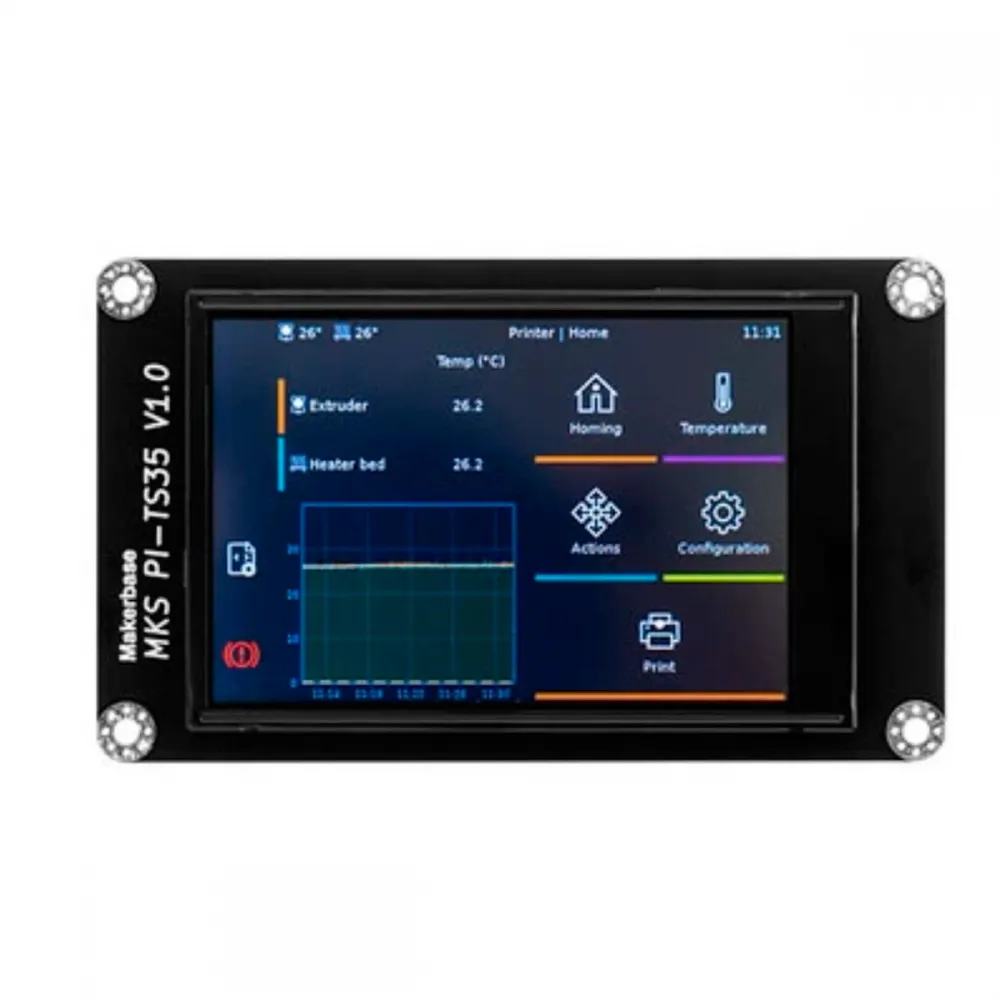 Pantalla táctil resistiva MKS PI-TS35 V1.0 de 3,5 pulgadas mostrando KlipperScreen