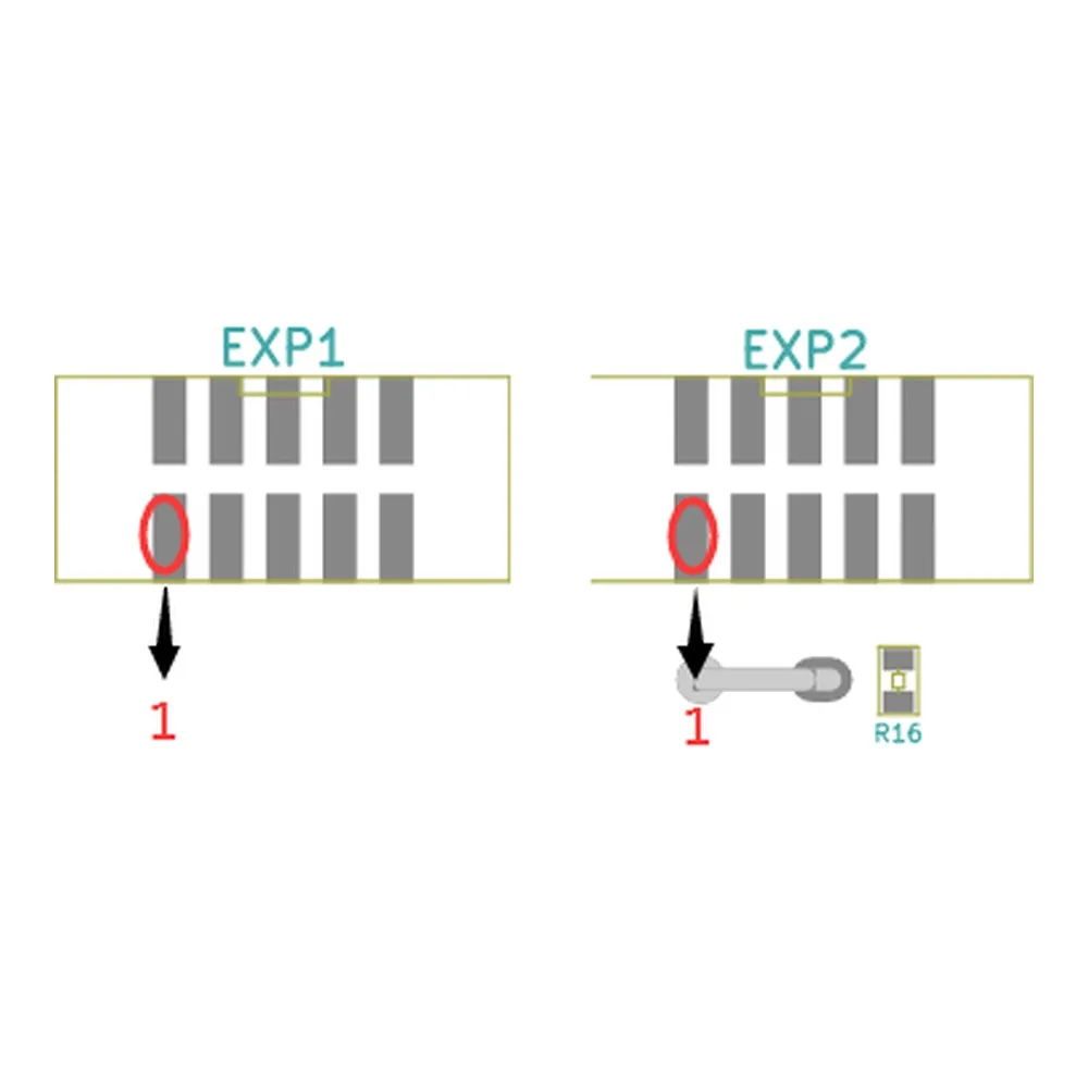 Identificación del pin 1 en EXP1 y EXP2 de la pantalla MKS MINI12864 V3.0