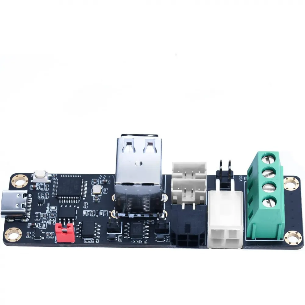 Adaptador USB a CAN BIGTREETECH U2C V2.1 con USB-C, conexiones CAN y bornes de alimentación