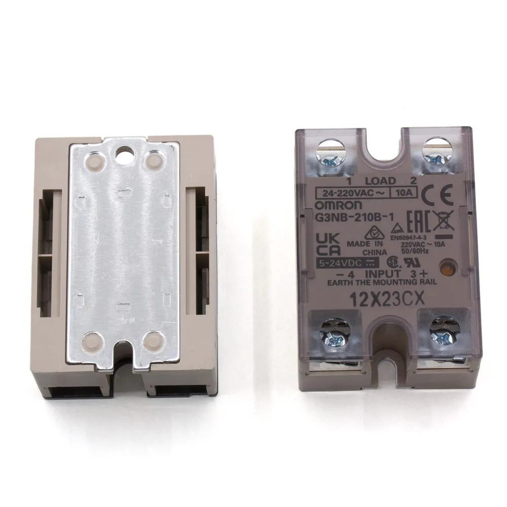 Metal base and rear layout of the Omron G3NB-210B-1 relay
