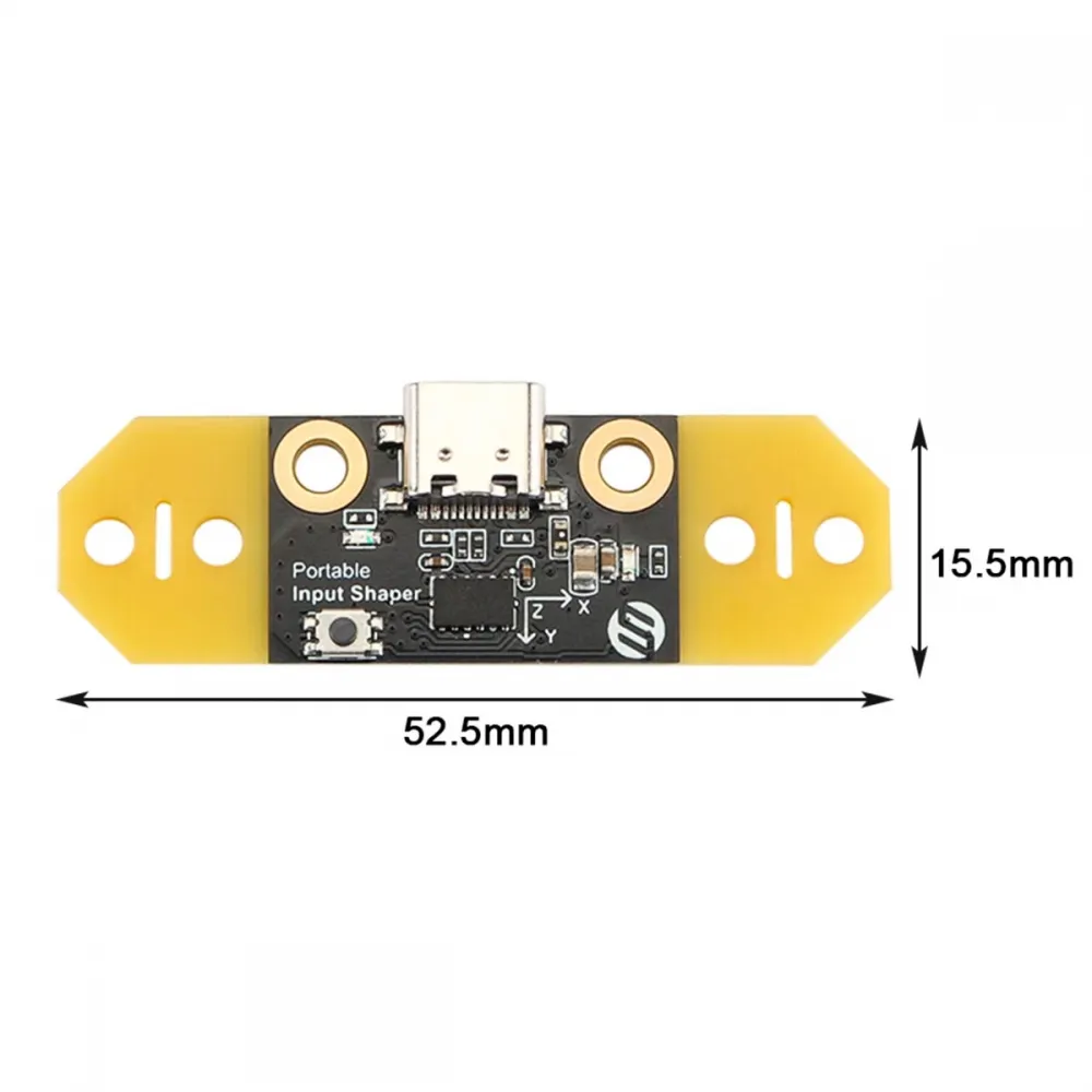 Dimensiones del FYSETC Portable Input Shaper de 52,5 por 15,5 milímetros
