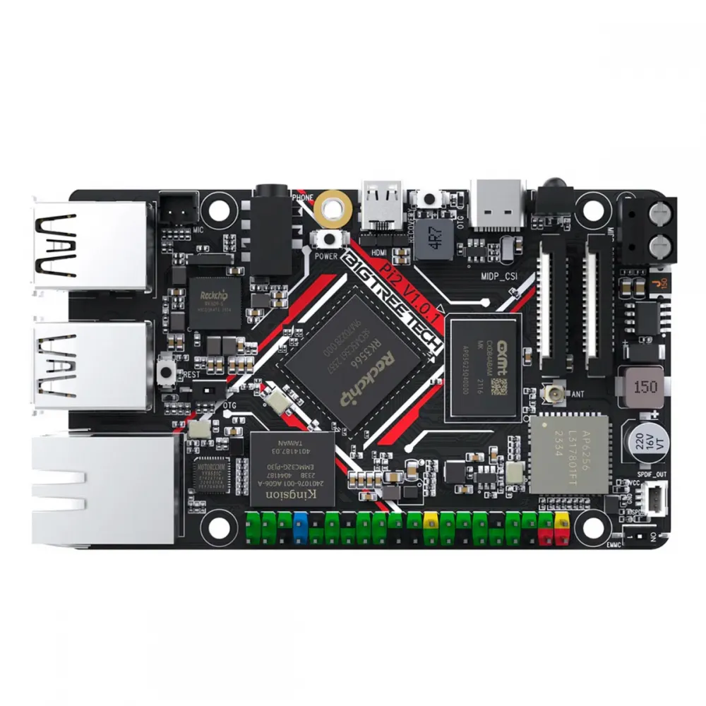 Front view of BIGTREETECH Pi 2 with its ports and GPIO header