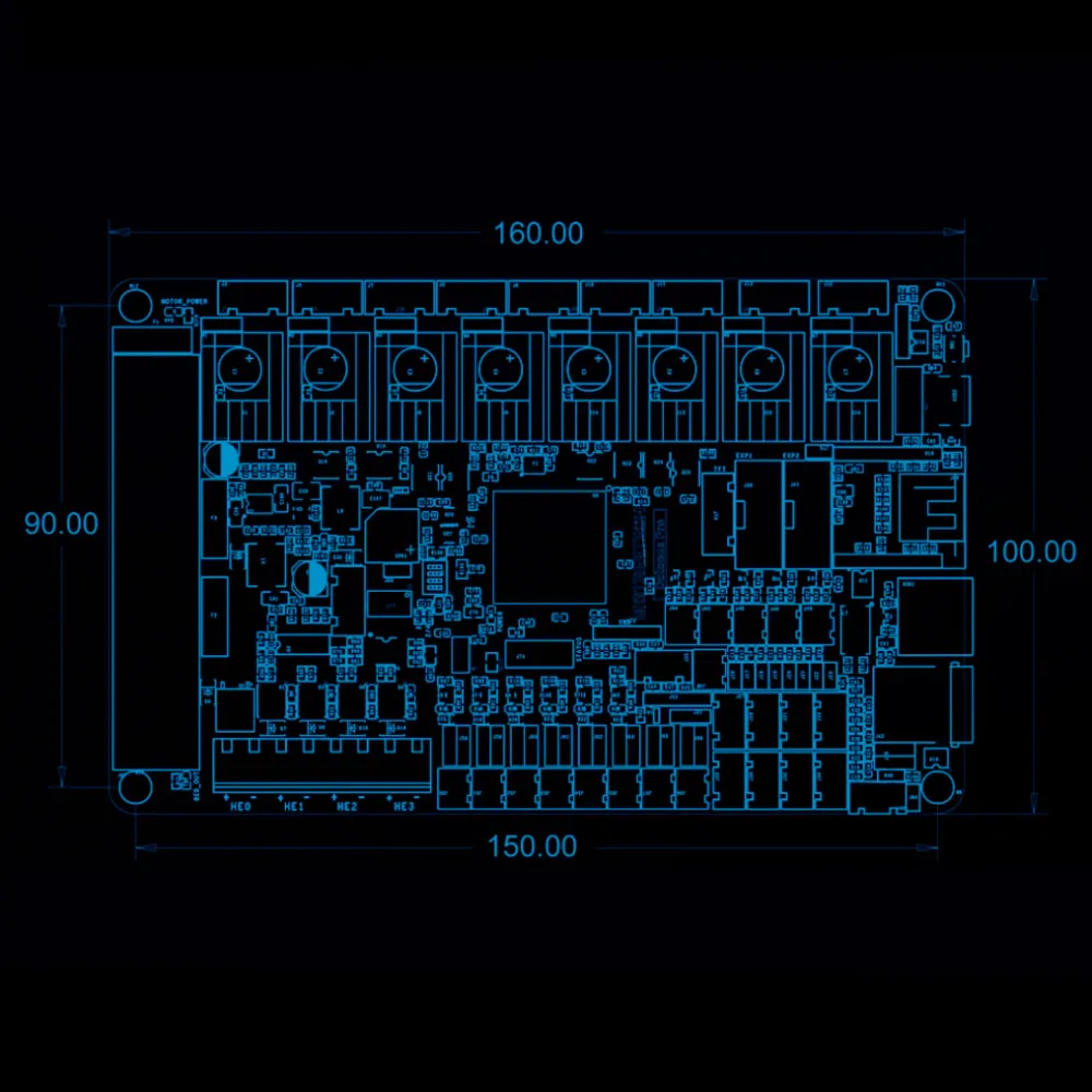 Plano de dimensiones de la familia Octopus Pro: placa de 160 por 100 mm y centros de montaje de 150 por 90 mm