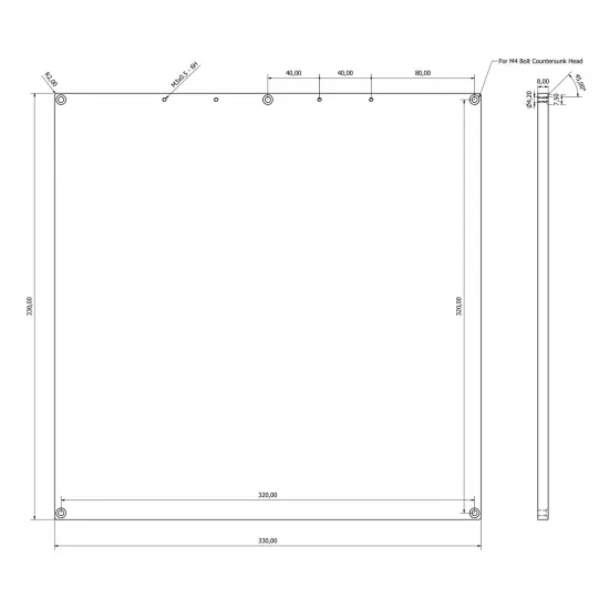 Base de Impresión de Aluminio Fundido Mecanizado para Impresora 3D | 8mm grosor | 330 x 330 mm