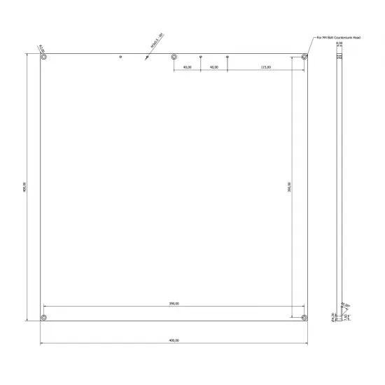 Base de Impresión de Aluminio Fundido Mecanizado para Impresora 3D | 8mm grosor | 400 x 400 mm