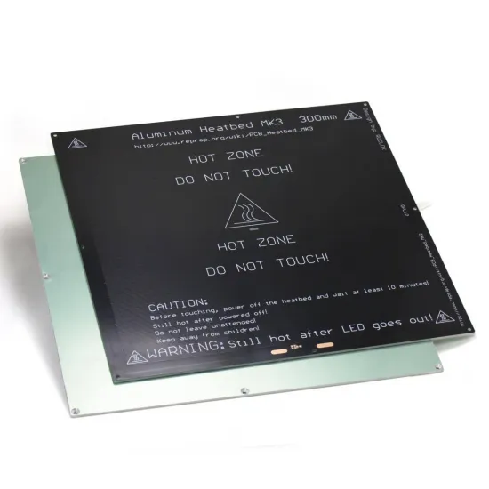 Cama caliente MK3 ALU 329 × 329 × 3 mm, 24 V, área útil 300 × 300 mm