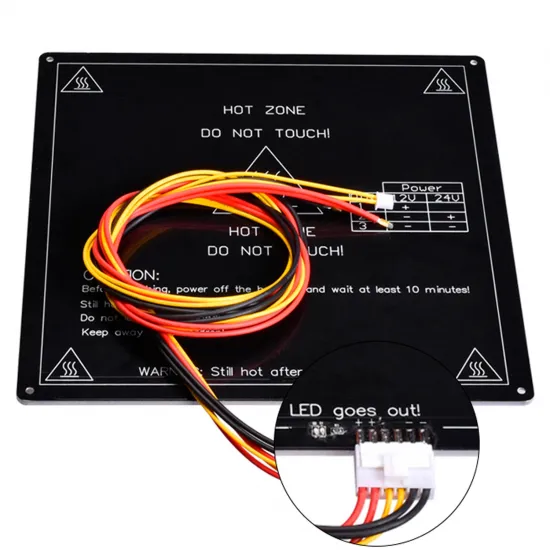 Cama caliente MK3 ALU 220 × 220 × 3 mm, 12 V y 96 W, con cable y termistor