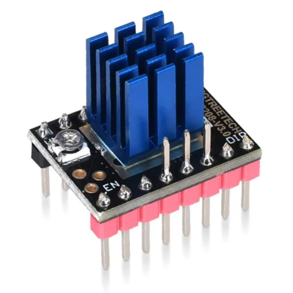 Driver BIGTREETECH TMC2208 V3.0 UART con disipador azul extra largo instalado