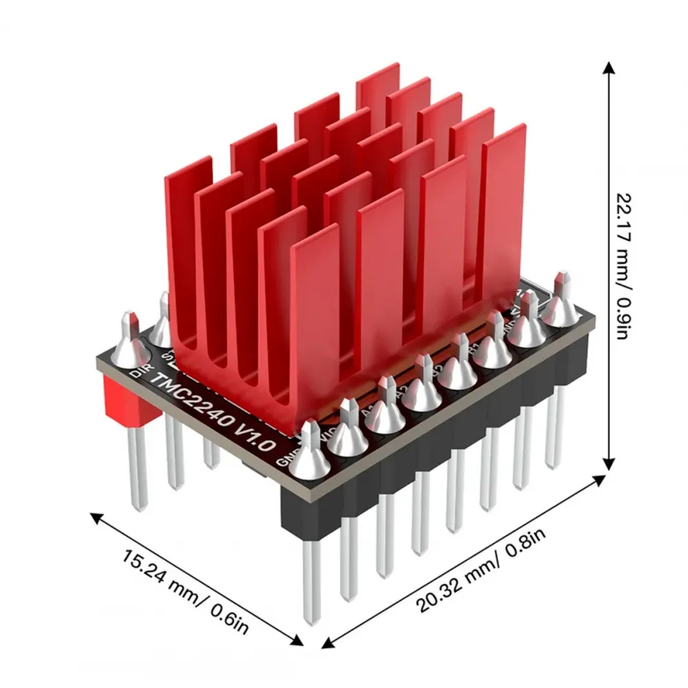 Plano dimensional del módulo BIGTREETECH TMC2240 V1.0 con disipador