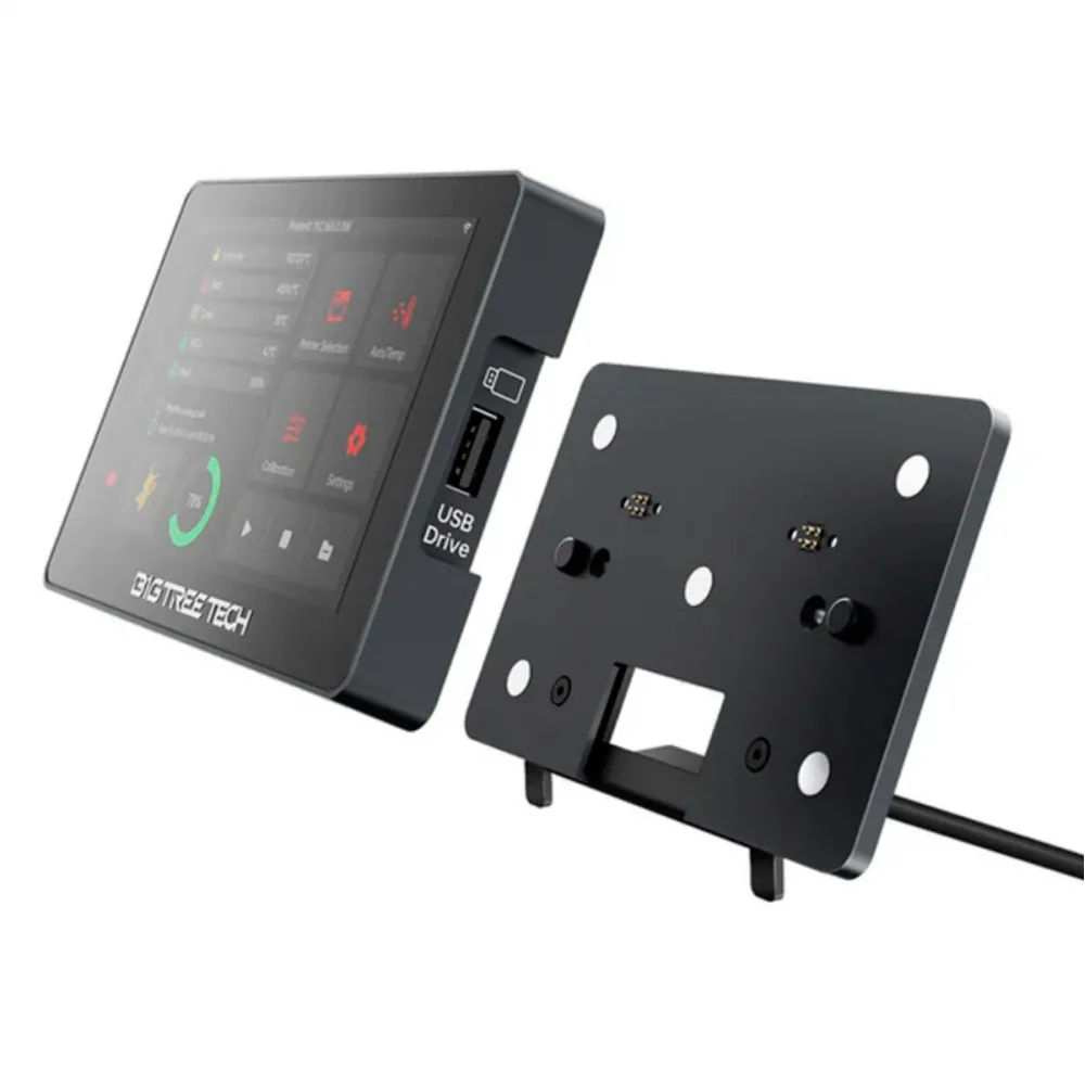 BIGTREETECH K-Touch removed from its magnetic charging dock with the USB drive port visible