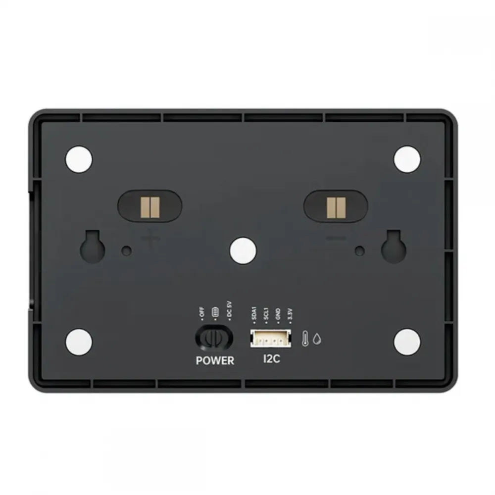 Rear of BIGTREETECH K-Touch showing battery and 5 V selector, charging contacts and I2C interface