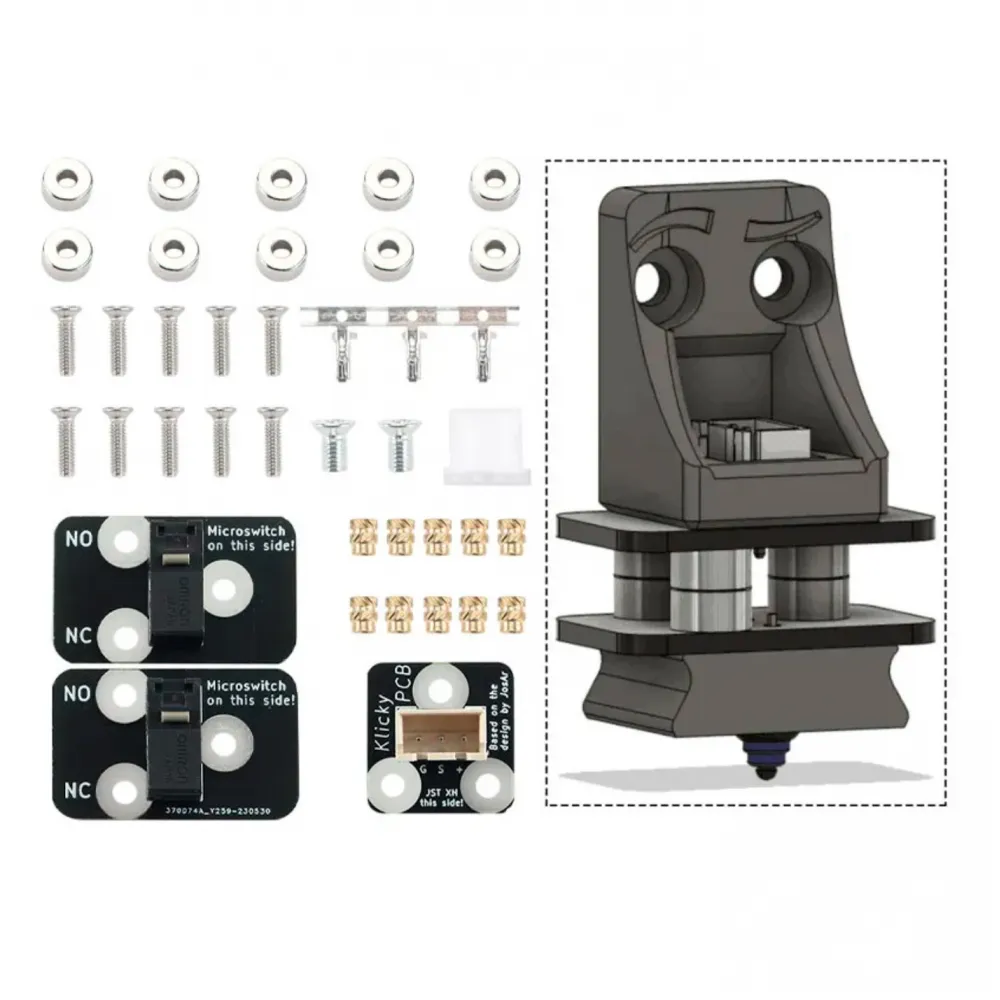 Contenido y esquema de montaje del kit Fysetc PCB Klicky Probe