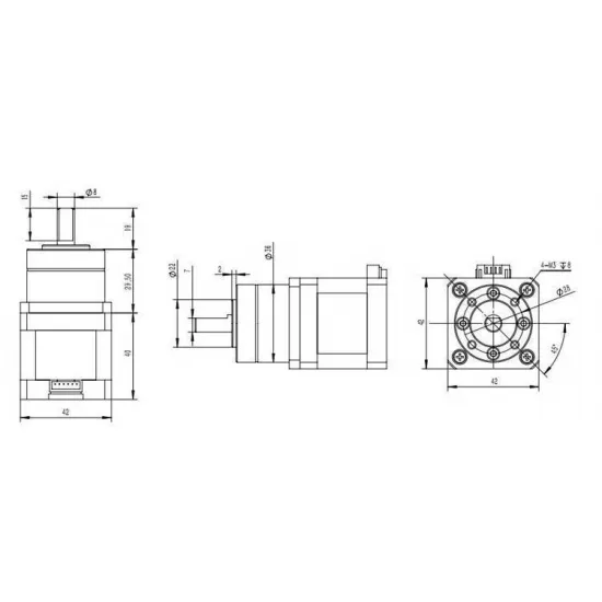 Motor paso a paso NEMA 17 17HS4401S-PG518 con reductora planetaria 5,18:1 y eje Ø8 mm