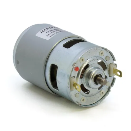 Motor husillo DC HANPOSE 775 de 80 W — 12/24 V, eje de 5 mm y doble rodamiento